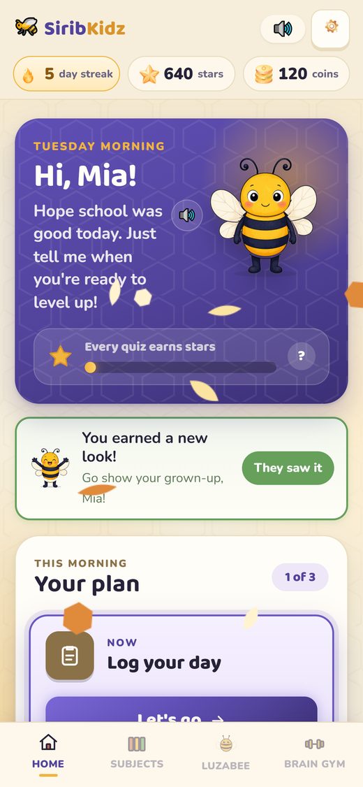 Home screen with today's plan